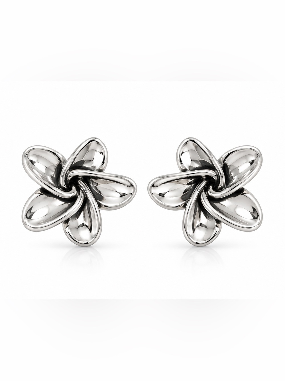 Sterling Silver Floral Knot Stud Earrings - Silver